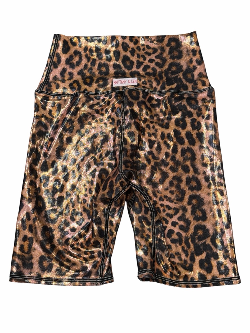 Leopard Print High-Waist Bike Shorts - Shiny Animal Print - Picture 2 of 3